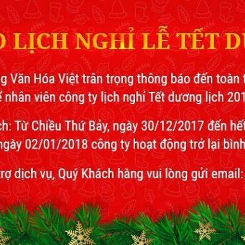 Thông báo lịch nghỉ tết dương lịch 2018